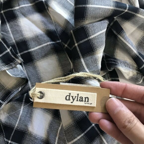 Dylan Top Women Medium Black White Plaid Button - Picture 6 of 7